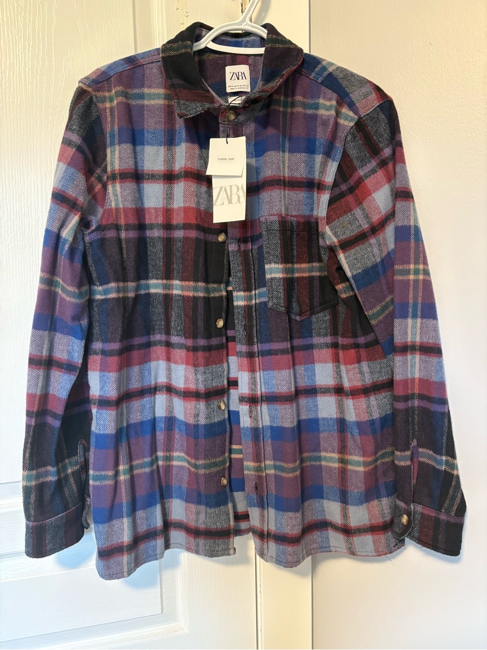 Zara Purple and Blue Plaid Button-Up Shirt Jacket